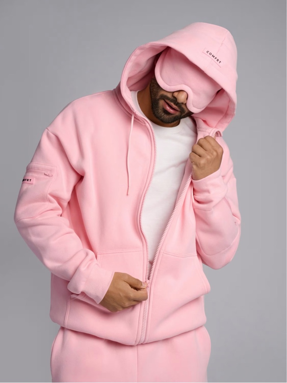 Comfrt DND Airplane Mode Zip Hoodie in Petal